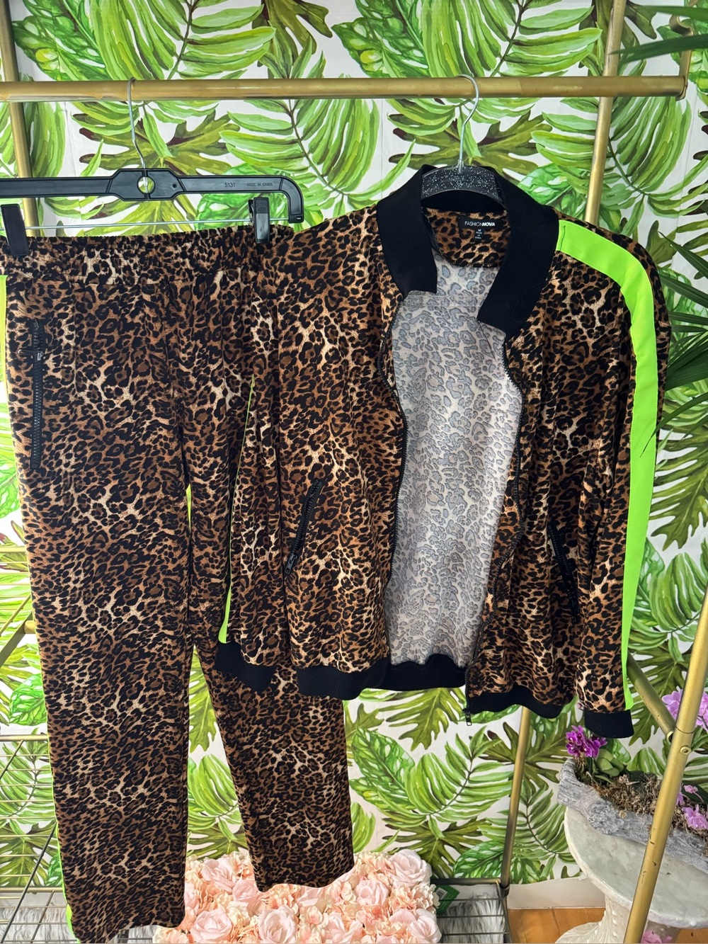 Fashion Nova Leopard Print Joggers with Black & Gold Tones